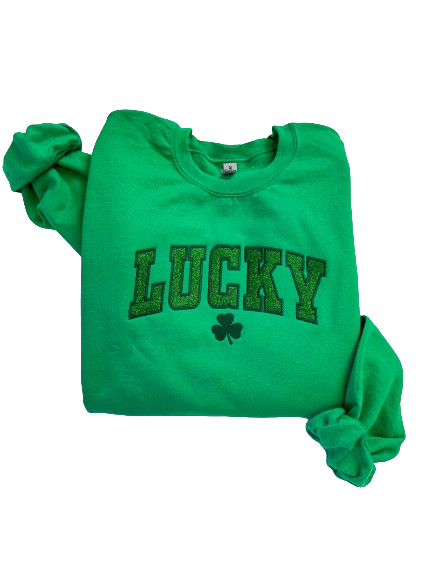 LUCKY Glitter Embroidered Crewneck